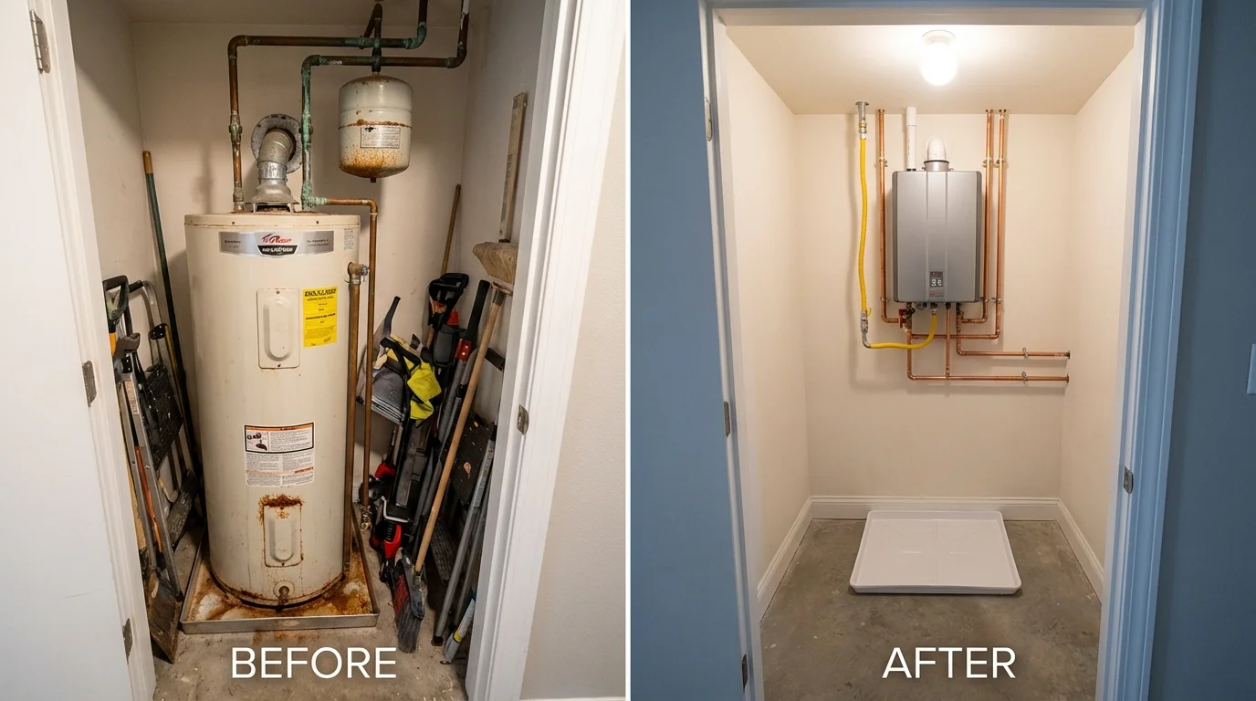 Tank water heater versus wall-mounted tankless unit comparison for Central, SC homeowners