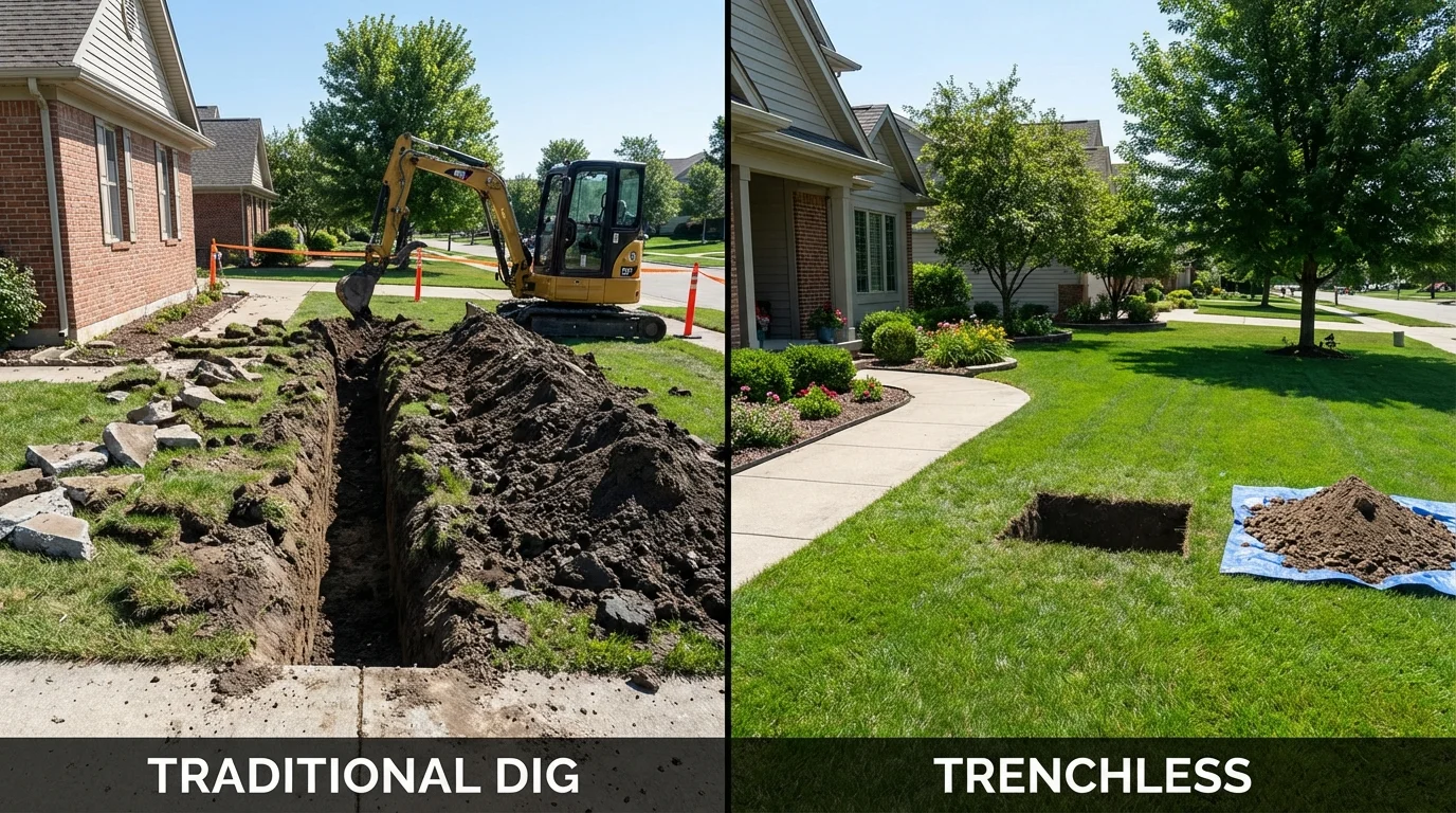 Trenchless sewer repair with minimal yard damage versus traditional excavation in Central, SC